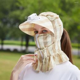 Wide Brim Hats Large Tea Picking Hat Women Breathable Full Face Fan With Electric UV Resistant Sunscreen Camping Hiking