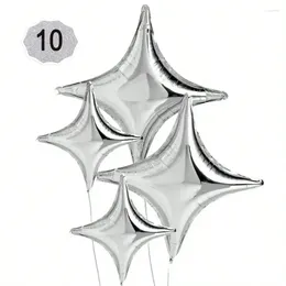 Party Decoration 10pc-silver Foil Four Pointed Star Birthday Balloons-birthday Decorations Carnival Diamond Balloon