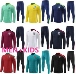 24/25 Various National Teams Brazil England Portugal Sportswear 24/25 Half Zipper Men and Children Football Sportswear Set Training Suit Jogging Chandal Survey