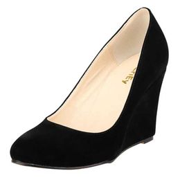 Dress Shoes Women Pumps Classic Sexy Pointed Wedge Platform High Heels Faux Suede Spring Autumn Black Office Lady Wedding Shoes Large Size H240521 TPGW