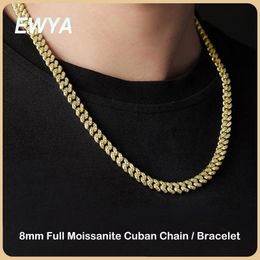 EWYA Full Cuban Neck Chain Necklace for Men Women 8mm S925 Silver Plated 18K Hip Hop Pass Diamond Test Link Necklaces 240515