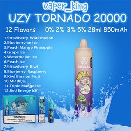 UZY TORNADO 20000 Puff Disposable E Cigarettes Mesh Coil 28ml Pod 850 mAh Battery Electronic Cigs Puffs 20K 0% 2% 3% 5% 12 Flavours Vape Pen