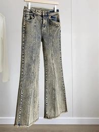 Women's Jeans Vintage Women Tie Dyeing And Spray Painting Jeans2024 High Waist Trimmings Female Denim Flared Long Pants