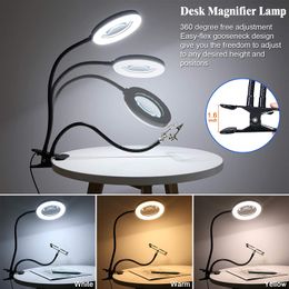 Magnifying Glass with Light LED Magnifying Lamp Clip On Illuminated Magnifier Selfie Ring Light with Phone Holder and Metal