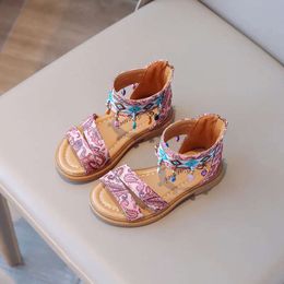 Kids for Girls Summer Princess Bohemia Style Flat Fashion Retro Tassel Children Causal Open-toe Roman Sandals