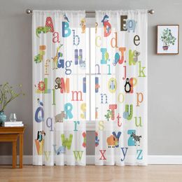 Curtain Cartoon Animals Alphabet Sheer Curtains For Living Room Decoration Window Kitchen Tulle Voile Organza