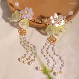 Hair Clips Green Lotus Leaf Hairpins Pearls Tassel Headpieces Flower Design Retro Chinese Headdresses For Women Girls Jewelry