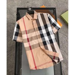 High Quality Designer Casual Shirt Burbereys Mens Camisas De Hombre Fashion Geometric Check Print Short Sleeved Lapel Business Versatile M-3Xl 6B