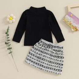 Clothing Sets Kids Girls Skirt Set Long Sleeve Semi-high Neck T-shirt With Contrast Colour 2-piece Outfit