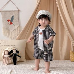 Clothing Sets Korean Summer Baby Boys 2PCS Clothes Set Single Breasted Short Sleeve Turn Down Collar Top Plaid Shorts Suit Born Boy Outfits