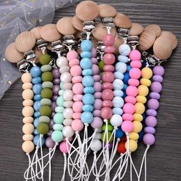 Pacifier Holders Clips# Baby colored beech pacifier clip silicone round bead pacifier chain baby dummy bracket teeth anti drip cork clip d240521