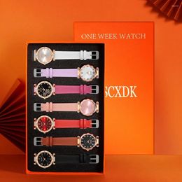Wristwatches 7PCS Set Women Fashion Watch Casual Leather Belt Watches Ladies Roman Numeral Dial Quartz Dress Clock Montre Femme