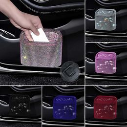 Car Organiser Diamond crystal car trash can with lid leak proof mini car trash can flash trash can dust bag T240521