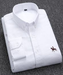 100 Cotton Oxford Shirt Mens Long Sleeve Embroidered Horse Casual Without Pocket Solid Yellow Dress Shirt Men Plus Size 5XL6XL7159765