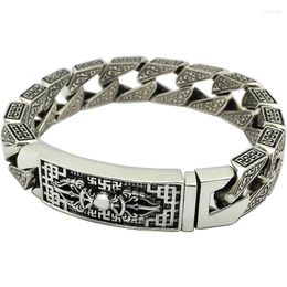 Bangle S925 Sterling Silver Retro Thai Chao Male Six-character Mantras Bar Bracelet