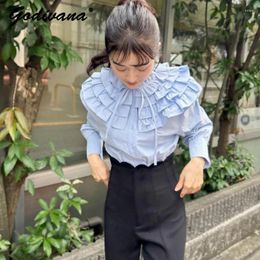 Women's Blouses Japanese Style Detachable Frill Lace-up Collar Long Sleeve Cotton Shirt 2024 Spring Girl Elegant Blouse Tops