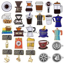 Pins Brooches Coffee Maker Enamel Brooch Bean Grinder Kettle Cup Bag Barista Badge Punk Lapel Collection Pin Jewellery Gift Drop Delive Otnbt