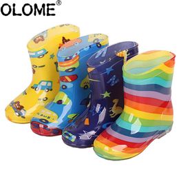 Kids Rubber Girls Water Rainbow Waterproof for Children Boys Shoes OLOME PVC Toddler Rain Boots L2405