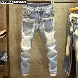 men denim jeans straight worn hole Europe and America classic old pants pantalones hombre y2k streetwear cargo 240508