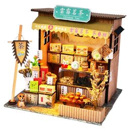 Dollhouse Miniature with Furniture, DIY Wooden DollHouse Kit, 1:24 Scale Creative Room for Valentine's Day Gift - Tea House