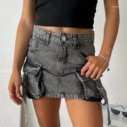 Skirts Harajuku Vintage Gothic Y2K Fashion Skirt Women Sexy Girl High Waist Slim Mini Multi Pocket Denim StreetWear