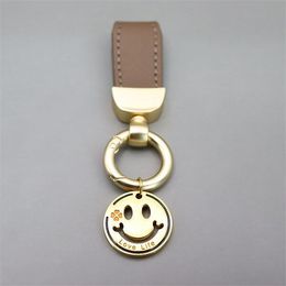 Smiley face sheepskin creative leather car key chain pendant fashion key ring male ladies car key lanyard