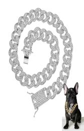 Pendant Necklaces CZ Rhinestone Dog Chain Collar And Leash Super Strong Metal Choke Silver Gold Pet Lead Rope For Party Show4561970