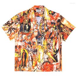Men's Casual Shirts Yellow Mural Pattern Full Print Hawaii Beach Shirt Summer Men Woman High Quality Loose Top Tees