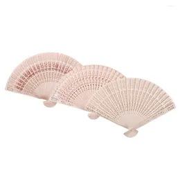 Decorative Figurines Vintage Hollow Carved Wooden Flower Folding Hand Held Fan Party Favours Decor Printed Craft Sandalwood