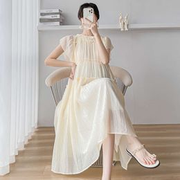Japanese Style Maternity Summer Party Dress Elegant Petal Sleeve Long Loose Pregnant Woman Chiffon Dresses Pregnancy Clothes L2405