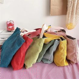 Shopping Bags Japan And South Korea Ins College Style Colour Mini Bag Hand Carry Cosmetic Corduroy Lunch KPOP
