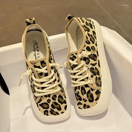 Casual Shoes Flat Big Head Canvas Women 2024 Spring And Autumn Leopard Colour Leisure Sports Students Square Board