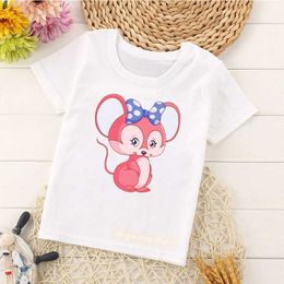 T-shirts Kawaii Mouse Print Tshirt Girls/Boys Summer Tops Tee Shirt Cute Monkey Kids Clothes Harajuku Shirt Short Sleeve T-Shirt Y240521