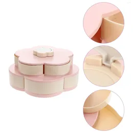 Dinnerware Sets Double Layers Fruit Tray Pink Flower Rotating Candy Box Party Serving Plate For Appetiser Nuts Dried