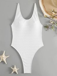 Women's Swimwear Sexy Wrinkled Backless High Leg Cut Women One Piece Swimsuit Female Monokini Padded Bather Bathing Suit Swim K4876