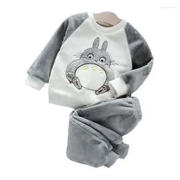 Clothing Sets Child Set Boy Girl Spring Autumn Fashion Raglan Sleeve Cartoon Embroidery Plush Round Neck Home Clothes1-5 Age Kids Garments