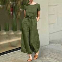 Women's Jumpsuits Rompers Womens jumpsuit short sleeved pure cotton linen summer loose and loose fitting womens jumpsuit dress mens jumpsuit Y240521