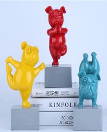 Lovely Yoga French Bulldog Statue Resin Figurines Nordic Creative Cartoon Animals Sculpture Children039 Room Decor Crafts 210926642379