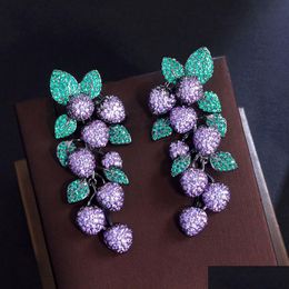 Dangle & Chandelier Cwwzircons Luxury Micro Pave Purple Green Cubic Zirconia Stone Big Long Drop Leaf Wedding Party Earrings For Deli Dhejk