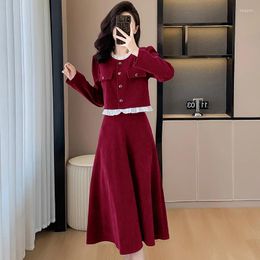 Casual Dresses Classic Style Stand Lace Stitching Short Corduroy Suit Women's Autumn Clothing-Shaped Skirt Two-Piece Set Dress