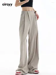 Women's Pants Women High Waisted Full Length Elastic Waist Wide Leg Loose Trousers Female Korean Office Lady Fashion 2024