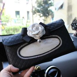 Car Tissue Box White Flower Car Tissue Box Towel Sets Car Sun Visor Tissue Box Holder Auto Interior Storage Decoration Car Accessories T240520