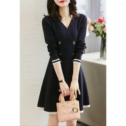 Casual Dresses For Women Autumn Winter Fashion Wool Knitted V-neck Dress Vestido De Mujer