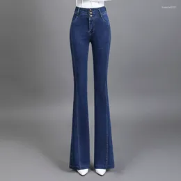 Women's Jeans High Quality Boyfriend Flared Pants Autumn Winter High-waist Stretch Y2k Bell Bottoms For Women Ripped Blue