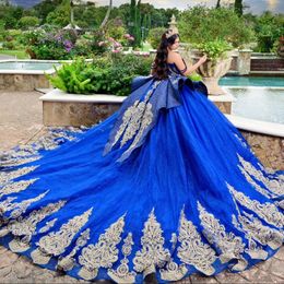 Royal Blue Shiny Off Shoulder Ball Gown Quinceanera Dresses 2024 Classic Applique Lace Beads Sweet 16 Dress Vestidos 15 De Novia