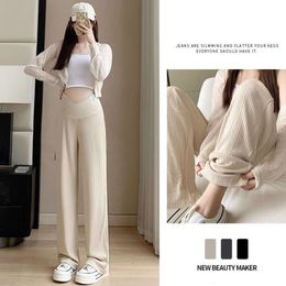 Pregnant Women Summer Thin Wide Leg Loose Maternity Abdomen High Waist Trousers Pregnancy Full Length Belly Pants L2405