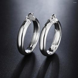 Hoop Earrings 925 Sterling Silver 18K Gold 4CM Smooth Big Circle For Women Christmas Gifts Fine Party Brands Jewellery