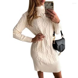 Casual Dresses Women Winter Turtleneck Knitted Sweater Dress Spring Fashion Warmness Long Sleeve Jumper Pullover Short Bodycon