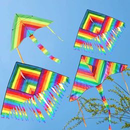 Kite Accessories Colourful Rainbow Kite Long Tail Nylon Outdoor Kite Childrens Flying Toy Childrens Kite Parents Childrens Game Toy Birthday Gift WX5.21