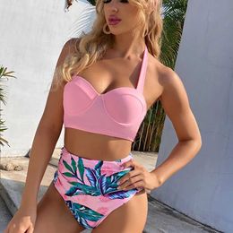 Women's Swimwear New Bikini Sexy Womens Split Swimsuit European and American Bikini Hard Pack High Waist Swimsuit d240521